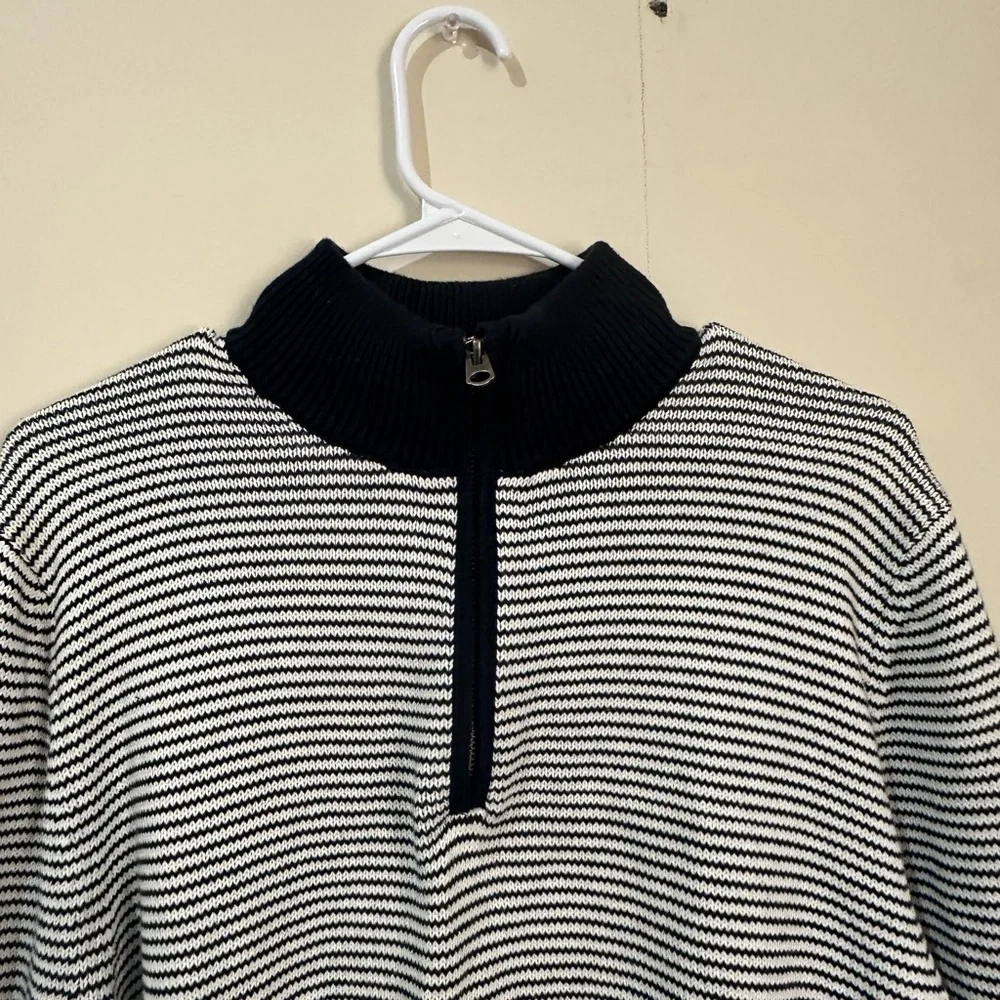 Brooks Brothers Large Blue Stripped Wool Half Zip Pullover Sweater Preppy
